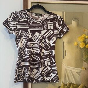 Fendi Brown and White Graphic Logo Top
